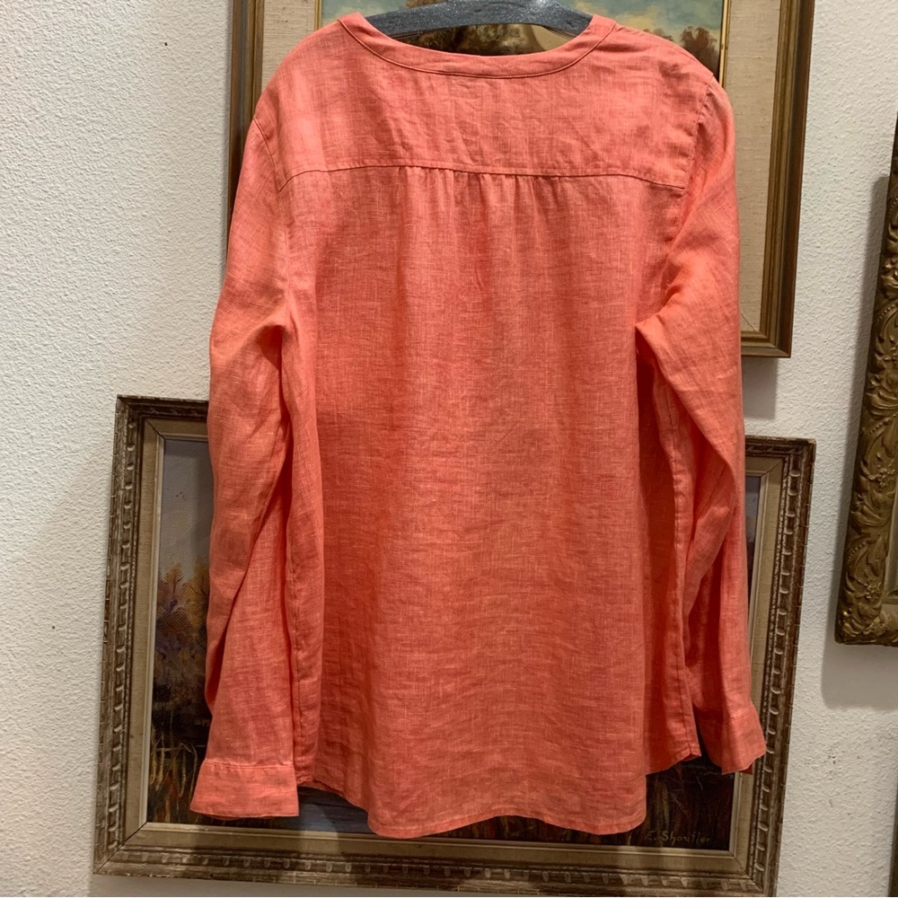 J Jill Love Linen Button-Front 100% Linen Top - Coral size large - Picture 2 of 4